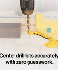 Close-up of FitFinder Upgrade Kit With Precision Center Finder and Dimension Transfer Tool ensuring accurate drilling on wood.