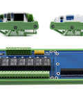 8 Channel Relay Expansion Board for Raspberry Pi and Jetson Nano 5V Power Supply GPIO Ready Controls High Voltage Home Appliances Up To 5A 250V AC with Photo Coupling Isolation and Rail Mount Case, showing relays and circuit.