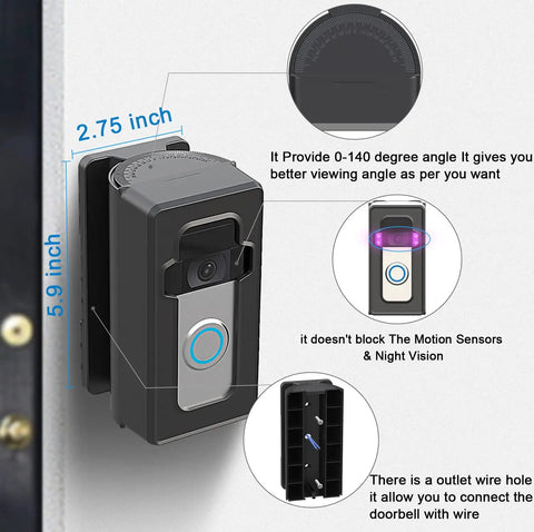 Adjustable Video Doorbell Corner Mount with Anti Theft Design showing measurements and features for Video Doorbell 2 3 3 Plus 4 2020 Release