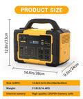 1000W Portable Power Station With 1024Wh LiFePO4 Battery And 2000W Peak, dimensions 14.8x9.3x12.8in, weight 31.8lb