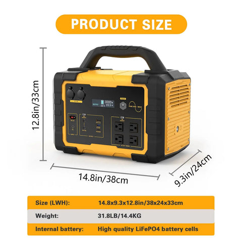1000W Portable Power Station With 1024Wh LiFePO4 Battery And 2000W Peak, dimensions 14.8x9.3x12.8in, weight 31.8lb