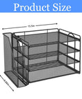 Image of 4-Tier Paper Organizer With Magazine Holder, Desktop Storage With Multiple Compartments For A4 Papers, Files, Books, And Office Accessories, Black Desk Organizer To Tidy Up Your Workspace, showing dimensions of 15.5x8.66x9.2 inches.