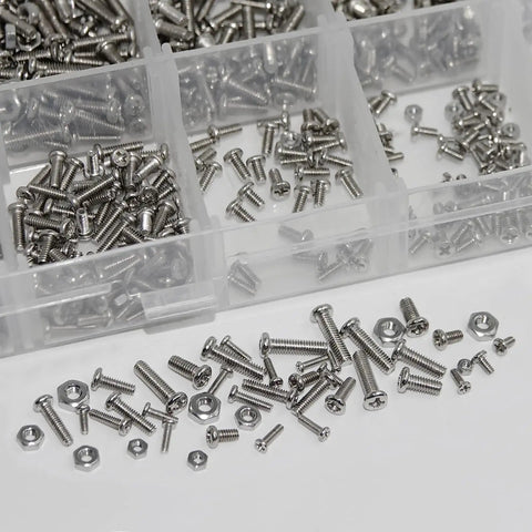 1110Pcs Stainless Steel Micro Screws And Nuts Set Metric M1 To M2.5 Sizes Phillips Pan Head Fully Threaded with Storage Case