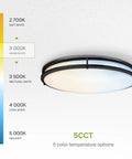 Dope 24 Inch Oval Flush Mount Light With 5CCT Dimmable ETL Listed Low Profile Double Ring Black Fixture showing color temperature options