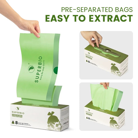 8 Gallon Compostable Drawstring Kitchen Waste Trash Bags Heavy Duty 1 Mil Tear Free 30 Count Biodegradable BPI Certified OK Compost Industrial