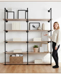 Industrial Pipe Shelf Five Tier 72 Inch Floating Pipe Book Shelves for Living Room with iron pipes and wood finish