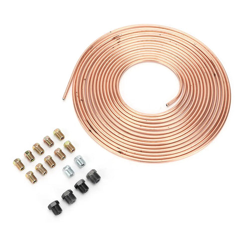 25ft Copper Plated Brake Line Tubing 3 16 Inch OD With Fittings For Cars And Trucks, Flexible Hydraulic Brake Pipe, Gold Finish