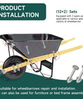 No Sweat Wheelbarrow Handle Replacement Kit 14 Piece 304 Stainless Steel Carriage Bolts and Nuts on a wheelbarrow for installation.