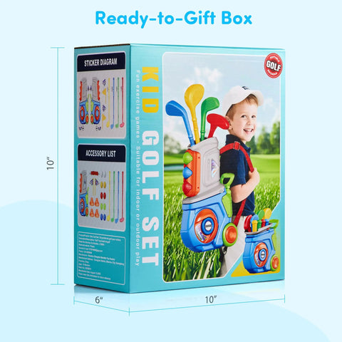 Chill And Swing With This 23 Piece Kids Golf Club Set Featuring Durable Abs Plastic Clubs And Safe Small Balls shown in gift box.
