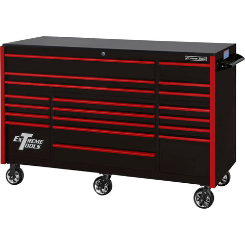 Heavy Duty 19 Drawer Tool Roller Cabinet With Full Extension Ball Slides 12 Gauge Steel Frame Black And Red Finish with wheels