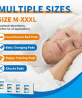 Heavy Duty Disposable Incontinence Bed Pads Extra Large 18 By 24 Inches 100 Count shown with various pad types for different uses.