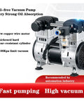 Heavy Duty Oil Free Vacuum Pump For Industrial Air Extraction And Filtration Quiet Negative Pressure Suction Test Room 130L with new copper wire motor.