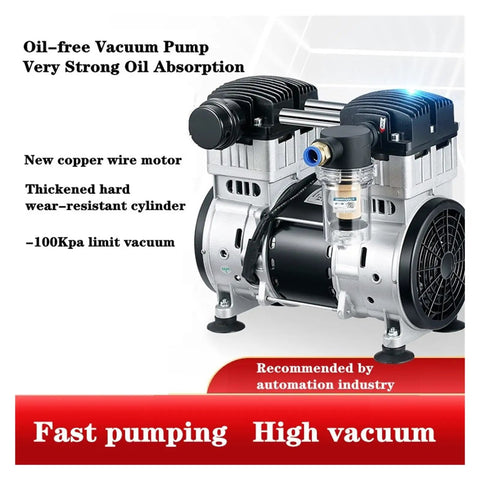 Heavy Duty Oil Free Vacuum Pump For Industrial Air Extraction And Filtration Quiet Negative Pressure Suction Test Room 130L with new copper wire motor.