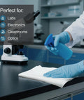 Front view of AAwipes cleanroom wipe, 9x9 in, 120 GSM polyester with laser-sealed edge, used in labs