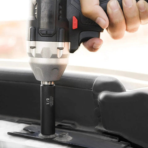 Using Three-Eighths Inch Drive Impact Socket Set, 6-Point SAE Standard And Deep Sockets, Cr-V Steel, on a tough job