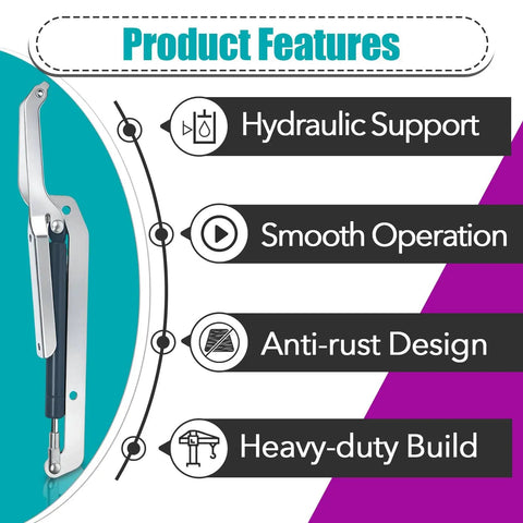 Hydraulic Deck Box Hinges Replacement Kit for Most Outdoor Storage Boxes with hydraulic support feature illustration.