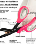 Ambidextrous Trauma Shears 2 Pack Pro Grade Medical Scissors For Nurses And EMTs 7.8 Inch Ultra Sharp 440 Stainless Steel Built Tough To Pass 150000 Cut Tests For Frontline Materials, pink handle close-up