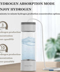 Hydrogen Rich Water Generator Bottle With Glass Cup Body SPE PEM Dual Chamber Ionizer H2 Inhalation Device on table