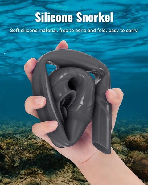 Foldable Silicone Snorkel For Adults With A Wide Tube For Effortless Breathing held folded in hand view under water