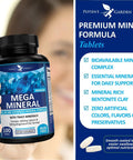 Person holding a bottle of Mega Mineral Supplement Complete Mineral Complex With Calcium Magnesium Zinc Potassium Boron Selenium Chromium And 72 Trace Minerals Iron Free Calcium Supplement 100 Pills