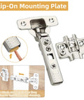 Front view of 10-pack stainless steel clip-on cabinet hinges with mounting plate for frameless doors, soft-close