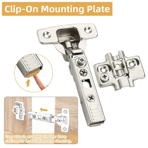 Tough As Nails Soft Close Cabinet Hinges For Frameless Half Overlay Doors with Clip-On Mounting Plate and stainless steel finish.