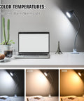 Clamp On Desk Lamp Clip On Reading Light With Adjustable Color Temperature From 3000K To 6500K displayed in three color temperatures