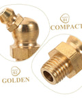 9 Piece Grease Fitting Kit With Copper Nozzle Caps For Cars And Trailers, showing compact golden angled nipples