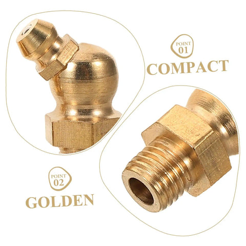 9 Piece Grease Fitting Kit With Copper Nozzle Caps For Cars And Trailers, showing compact golden angled nipples