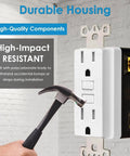 100 Pack 15 Amp 125 Volt Gfci Outlets With Crisp Led Indicators And Built Tough Weatherproof Housing For Patios Or Workshops Along With Nice Wall Plates And Fasteners For Total Electrical Worry Free Setup, hammer striking high-impact resistant GFCI outlet.