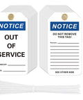 Out Of Service Notice Tags Kit With 30 White 5.5 By 3 Inch Signs In 32 Mil Vinyl Material And 30 Heavy Duty Cable Ties