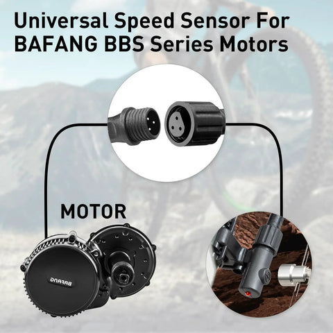Ebike Speed Sensor For Bafang BBS01B BBS02B BBSHD Mid Drive Motors UART Version showing connection details and motor setup