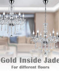 12 Lights K9 Crystal Chandelier Pendant Ceiling Light in Silver in a living room with sofa background