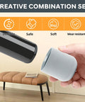 Heavy Duty Folding Chair Leg Caps 12 Pack Premium Grey Floor Savers with a hand holding a grey cap over a black leg