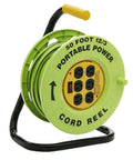 Heavy Duty Power Stations Cord Reel With 50 Foot 14/3 Gauge Cord Six Grounded Outlets Built In Circuit Breaker And Lighted Switch