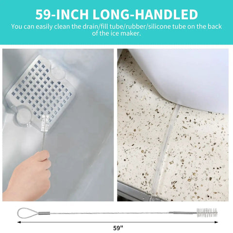 Ice Machine Cleaner Brush Kit, 10-Piece Set With 2 Extra-Long Drain Pipe Brushes And 8 Crevice Brushes in use cleaning drain