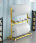 Vertical Bubble Wrap Roll Dispenser Freestanding Packing Stand For Moving And Shipping, featuring two large rolls on a yellow frame.