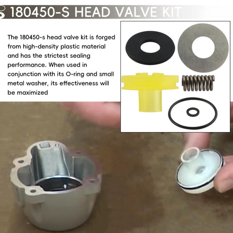 Head Valve Kit Replacement for 18 Gauge Brad Nailer and Pneumatic Tools showing components Dwb-180450-S, seals, and springs