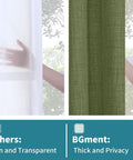 Comparison of thin white curtain and Dark Green Faux Linen Curtains For Kitchen Window Light Filtering Textured Drapes With Rod Pocket And Back Tab 2 Panel Set Each Panel 42 Inches Wide By 40 Inches Long Olive Toned Cafe Office Vibe