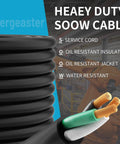 Hella Rugged 25Ft 6 3 SOOW Portable Power Cable 6 Awg 3 Conductor Extension Cord with oil and water resistant features.