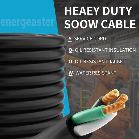 Hella Rugged 25Ft 6 3 SOOW Portable Power Cable 6 Awg 3 Conductor Extension Cord with oil and water resistant features.