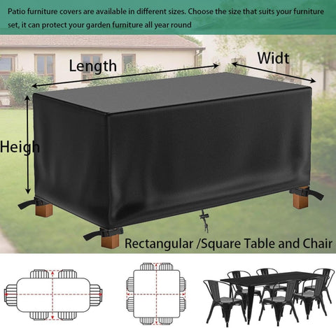Rectangular Patio Table Set Covers Waterproof Outdoor Protection 94 Long by 31 Wide by 31 High Inches Weather Resistant Garden Dining Table and Chair Cover Heavy Duty Weatherproof Protector for Backyard Patio