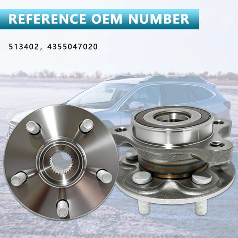 Pair Front Wheel Bearing Hub Assembly 513402 Compatible With Corolla 2019 To 2024, Prius 2016 To 2022, showing front and side view
