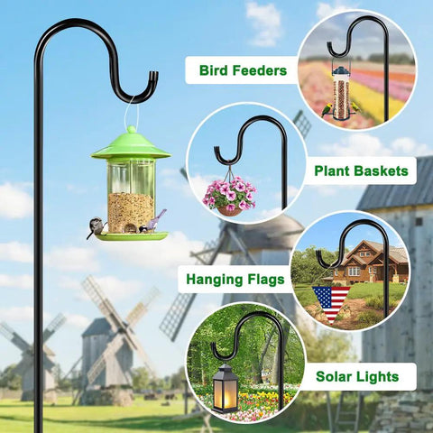 Heavy Duty 84 Inch Shepherds Hook For Outdoor Use With 7 Prong Base Sturdy Bird Feeder Pole For Hanging Lanterns