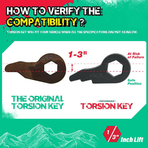 Comparison of original and 1-3 Inch Adjustable Torsion Lift Kit With Forged Front Torsion Bars for Silverado Sierra 1999-2007 4WD