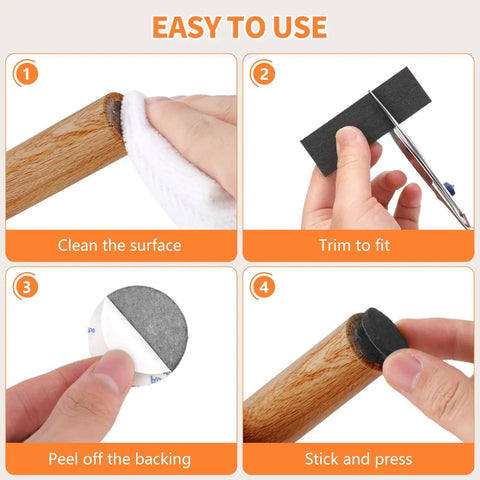 Step-by-step guide for applying Legit Heavy Duty Felt Furniture Pads 300 Piece Pack Black Self Adhesive Glide Sliders.