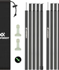 Beefy Heavy Duty Tent Poles for Tarp Adjustable 75 Inch Camping Poles 0.65 Inch Diameter Thick and Durable shown with bag and end caps