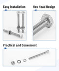 Nuts And Bolts Set 1/4-20 By 2-1/2 Inch Stainless Steel With Hex Nuts And Flat And Lock Washers, 10 Complete Sets displayed
