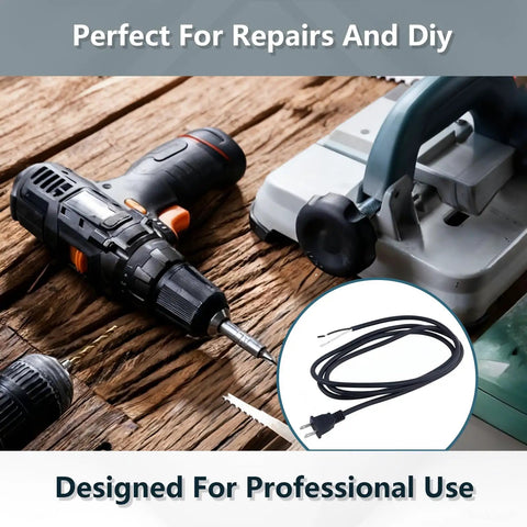 2 Pack 6 Foot 18AWG Power Tool Cord Replacement With 2 Prong Polarized Plug 110V 300V AC Pigtail for drills, saws, and tools