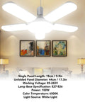 LED Garage Light With Five Adjustable Panels, 100W 8000LM Deformable Ceiling Light installed in a living room setting.